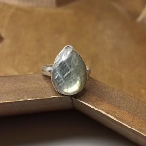 Flashy Labradorite gemstone ring, size 9, sterling silver plated
